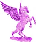 Kolmiulotteinen lentävä hevonen palapeli jalustalla. Hevonen ja jalusta ovat väriltään violetteja.